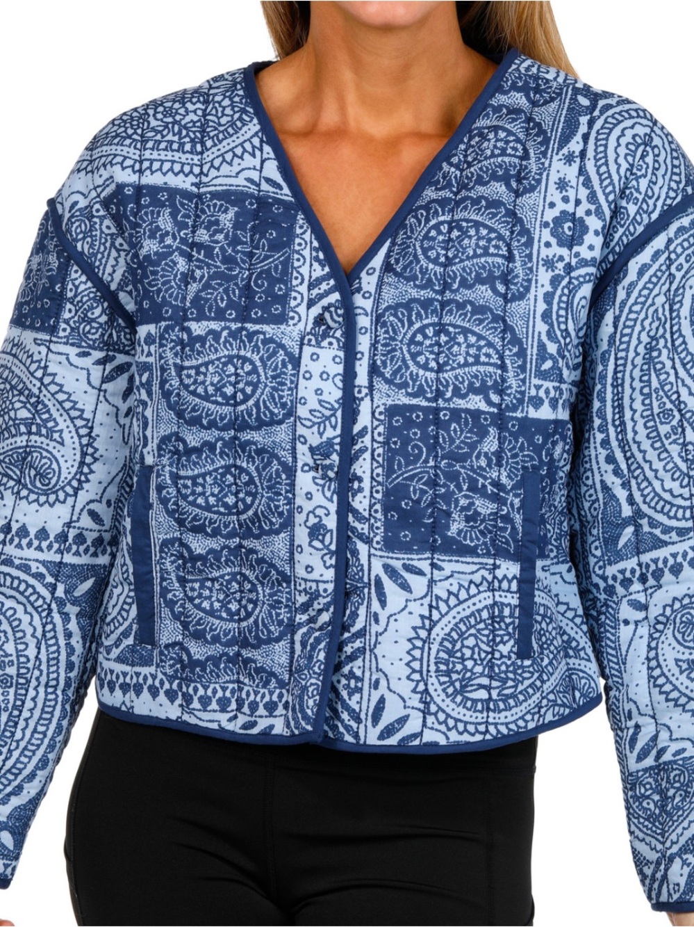 NWT Bila 77 Paisley Quilted Button Jacket in Light and Dark Blue Size XS